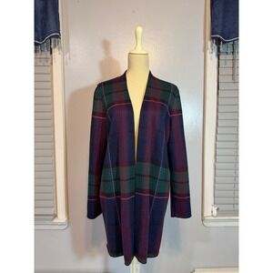 Talbots Plaid Open Front Cardigan 1X Cozy Preppy Academia Fall Layering